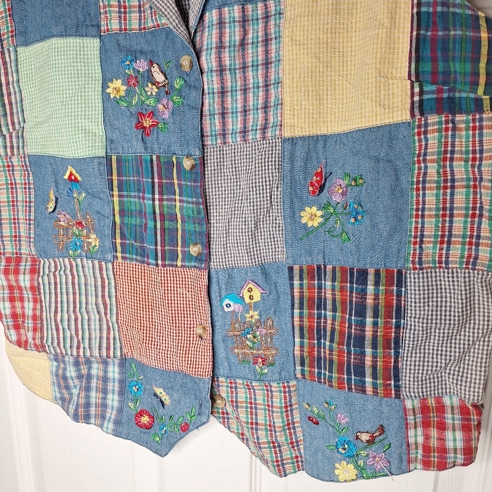Vintage Casey & Max Denim Lattice Plaid Quilt Vest Size Large - Picture 2 of 5